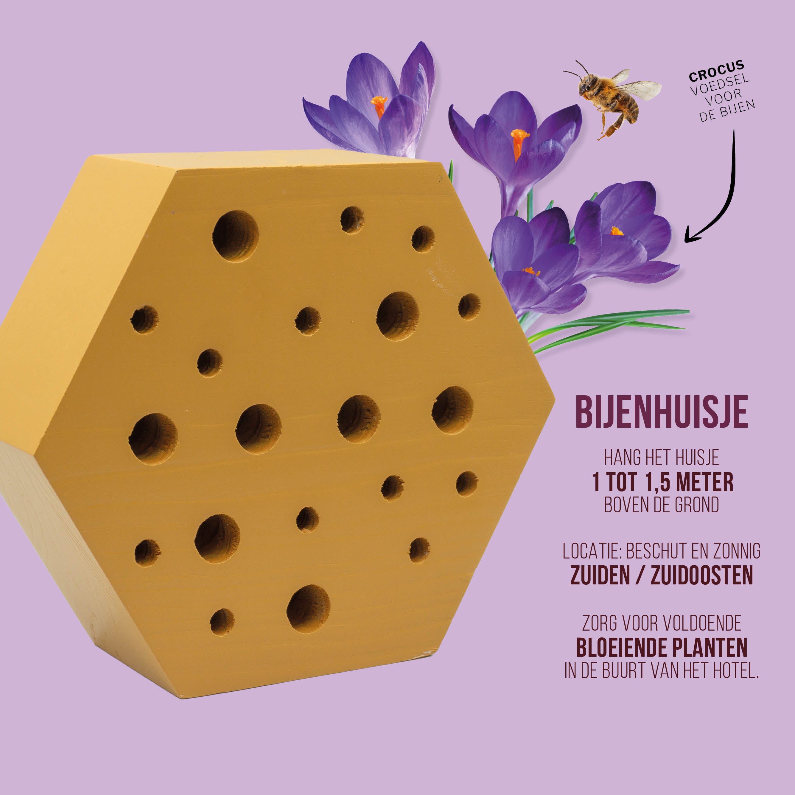 Bijenhuisje geel met beschrijvingen